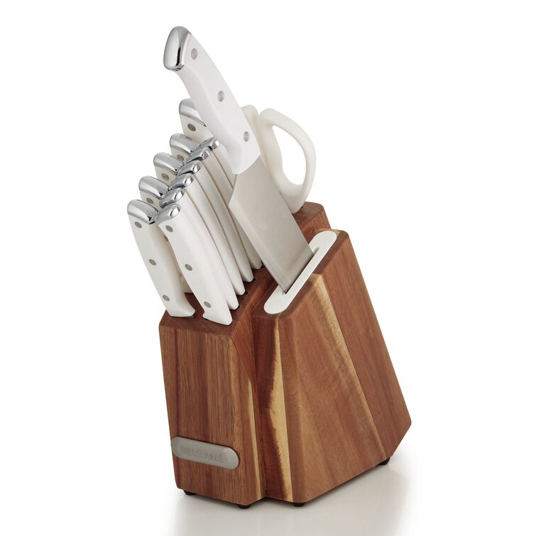  Farberware 15-Piece Triple Riveted Acacia Knife Block Set, High  Carbon-Stainless Steel Kitchen Knives with Ergonomic Handles, Razor-Sharp Knife  Set, Blush and Gold: Home & Kitchen