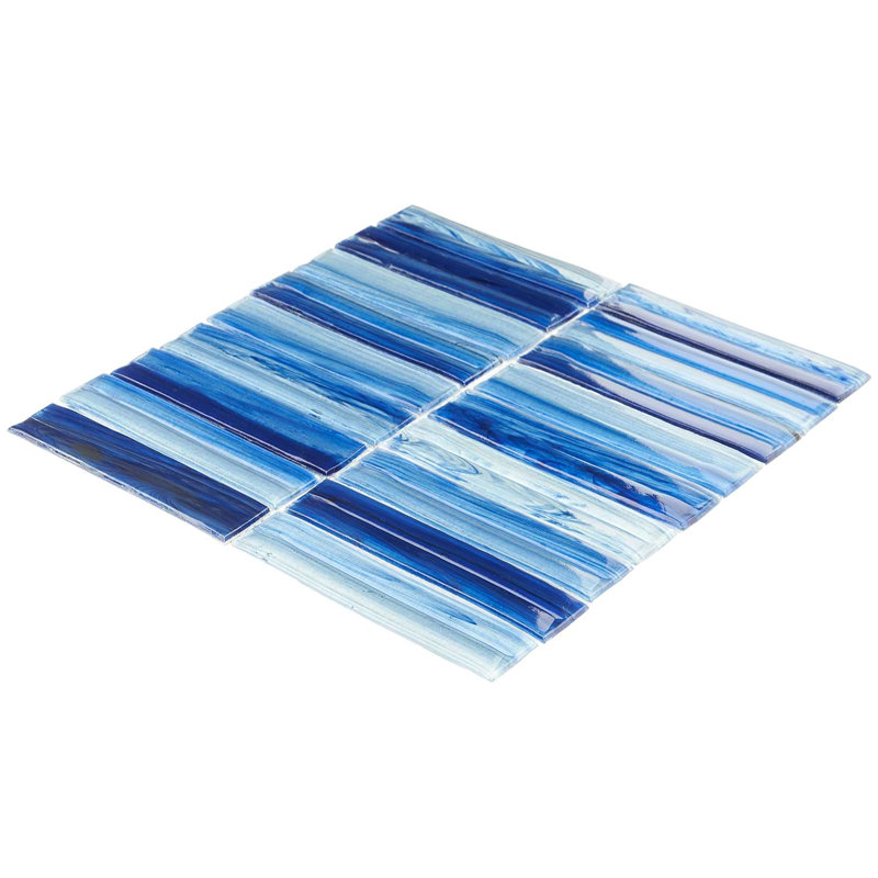 Maya Stacked 12x12 Polished Glass Mosaic Tile, Stacked Azur