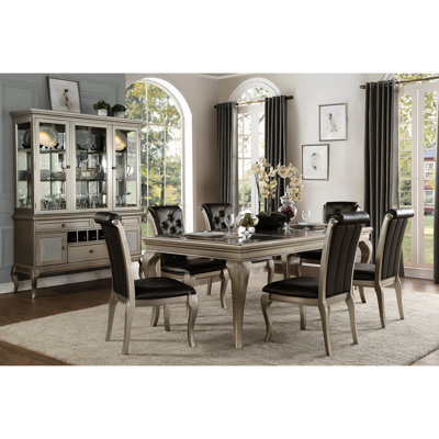 Table de salle à manger rectangulaire 5 pièces, finition argentée avec rallonge et 4 chaises d'appoint en similicuir gris cristal