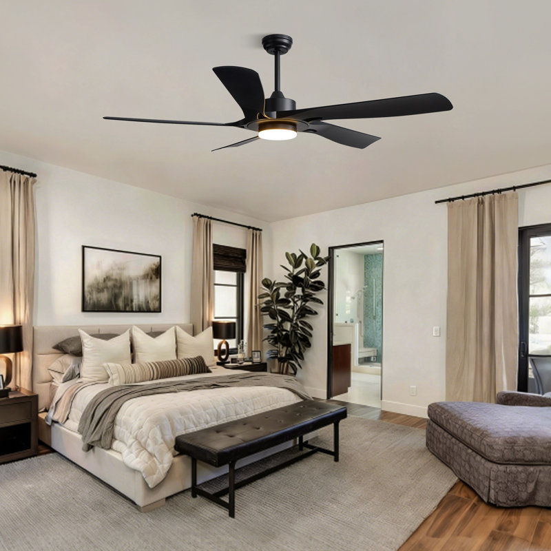 60" Modern Matte Black Ceiling Fan With Lights And Remote, 6-Speed Reversible DC Motor, High Airflow, Dimmable LED And 1/4/8H Timer