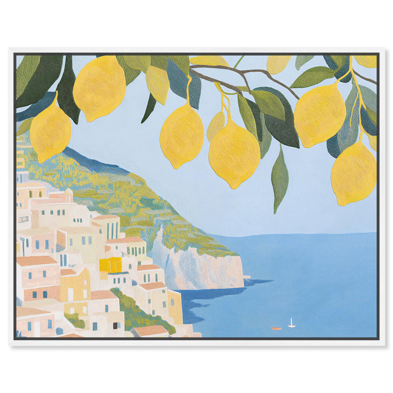 «Lemon Tree Vista», art côtier tendance par Art Remedy, H 21 po x l 25 po, Cadre flottant blanc