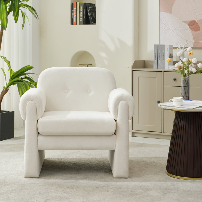 Fauteuil d'appoint 33,7 po rembourré avec accoudoirs courbés, Polyester beige