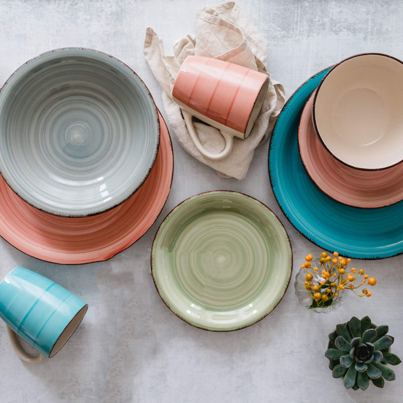Cyson Piece Ceramic Dinnerware Set - Service for 6, Smoke Blue