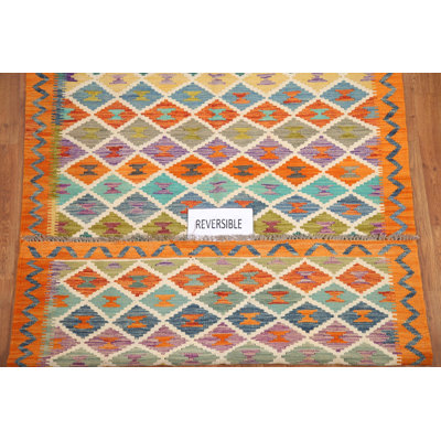 Trellis Wool Kilim Geometric Area Rug 5x6