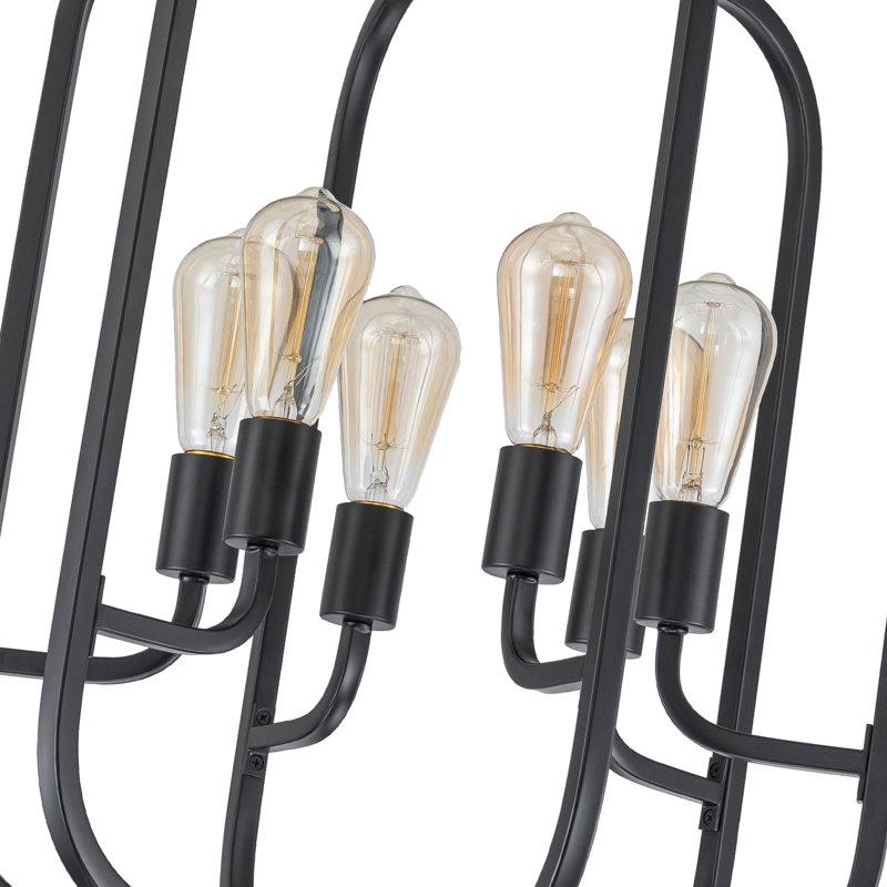 Black Cage Chandelier 6-Light, Matte Black Industrial Pendant Light, Adjustable 33"-89" Height, Modern Farmhouse Lighting for Dining Room Kitchen Island, ETL Listed