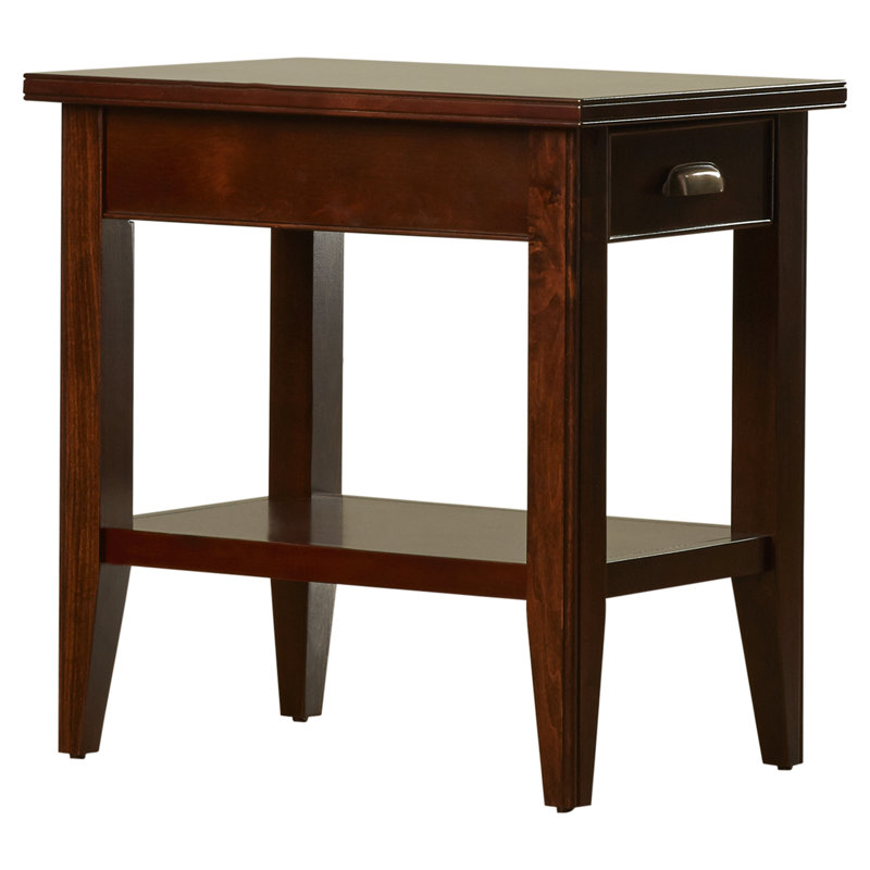Solid + Manufactured Wood Narrow End Table with Drawer, Chocolate Cherry, 24" H x 16" W x 24" D