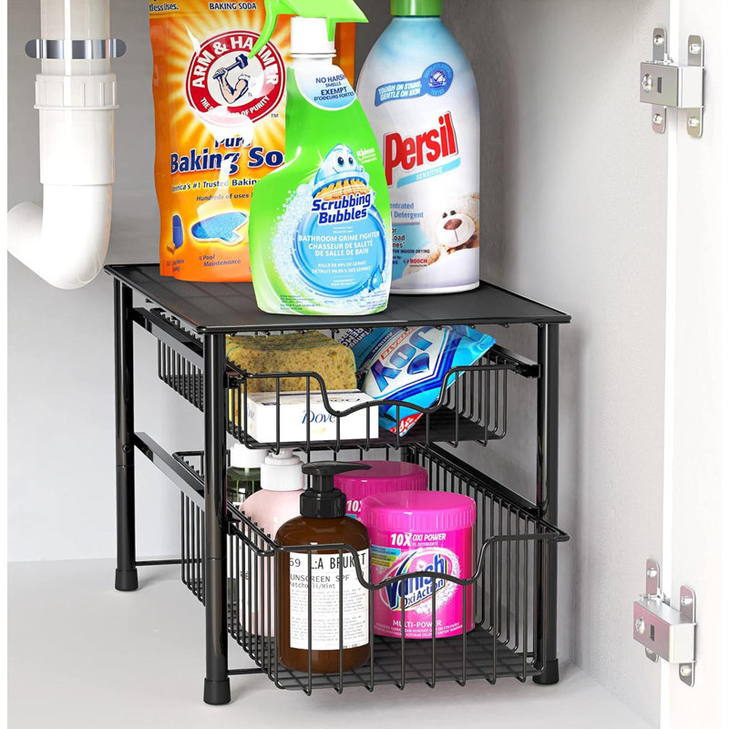 Stackable 2 Tier Basket Drawer, Black