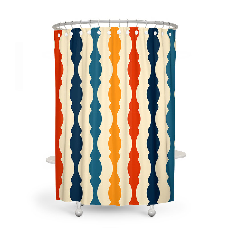 Modern Verticle Mid Century Shower Curtain, 70" W x 83" L