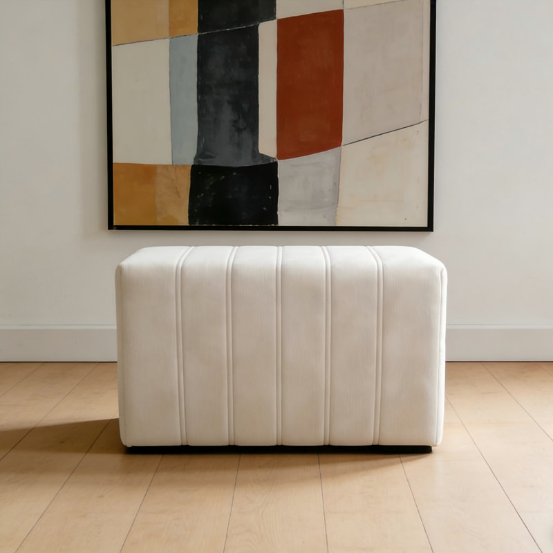 Rectangle Upholstered Storage Ottoman, Beige