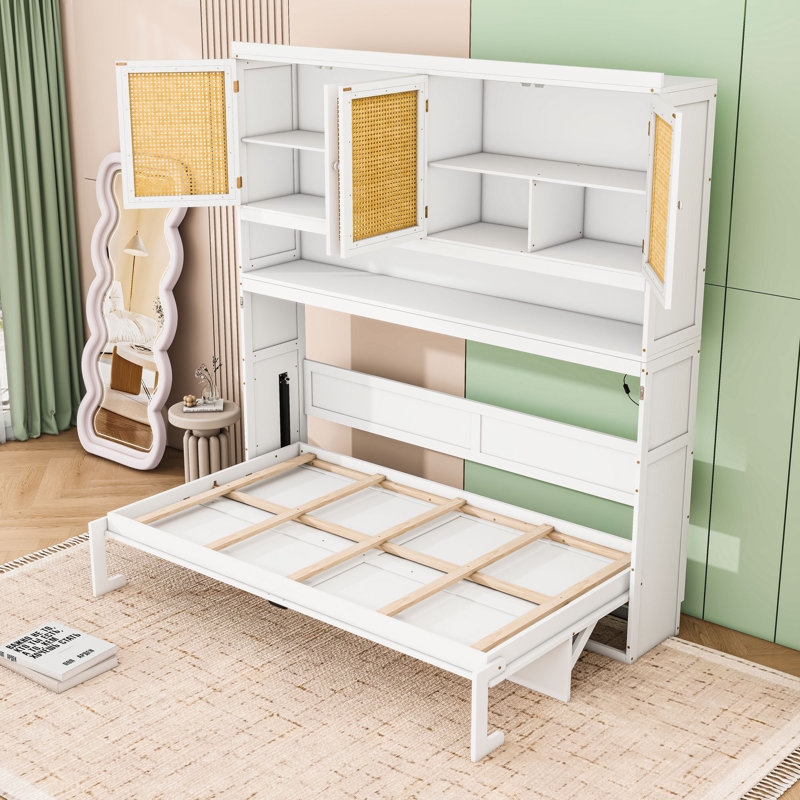 Lit escamotable avec armoire, lumière et USB Murphy, Blanc