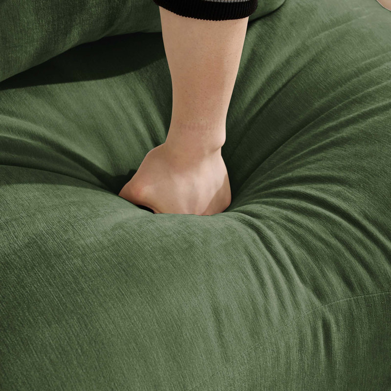 Canapé modulaire en chenille avec coussin lombaire et pouf amovible, Chenille verte