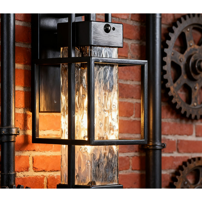 Outdoor Motion Sensor Lights 2 Pack, Dusk To Dawn Security Light With Water Ripple Glass, Waterproof Wall Sconce For Porch, Patio, Garage, Bulb Included