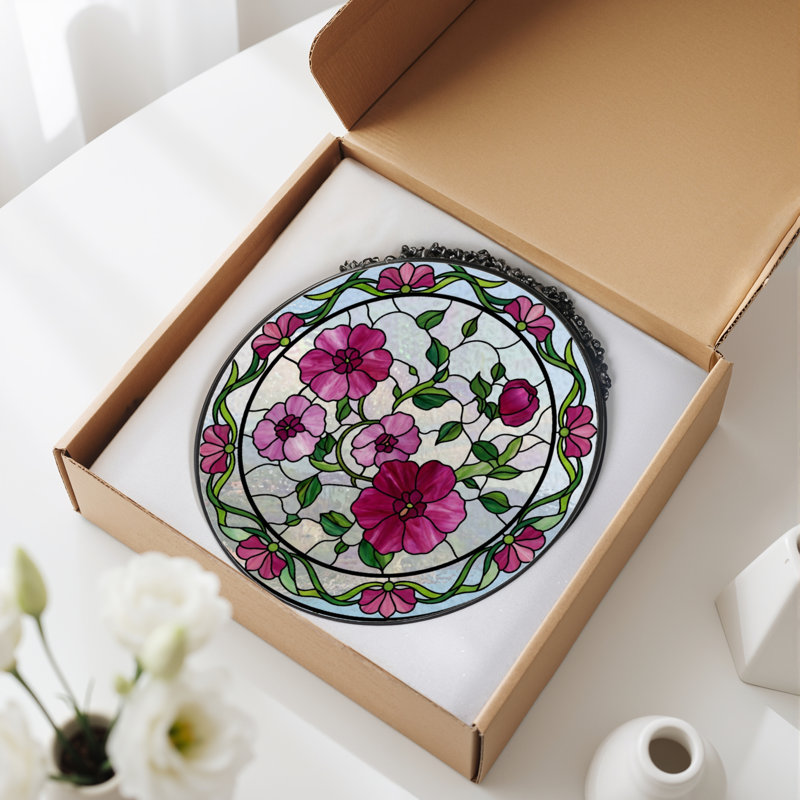 Vitrail à vitrail floral 12 "H 12", H 12 po x l 12 po