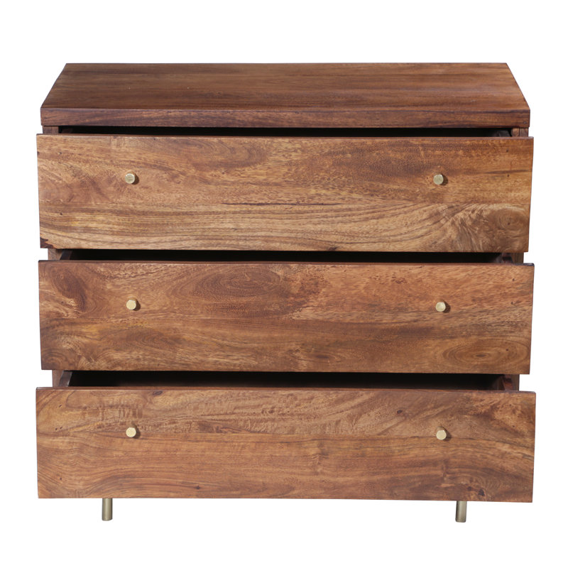 Miser Solid Wood 80cm W 3 - Drawer Chest of Drawers, Walnut