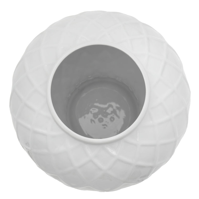 19.5" Diamond Pattern Antique White Temple Jar, White