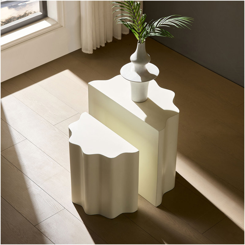 Ensemble de table d'appoint 2 pièces, table basse en fibre de verre Wavy Edges Design pour salon, chambre à coucher, table de bout moderne pour appartement