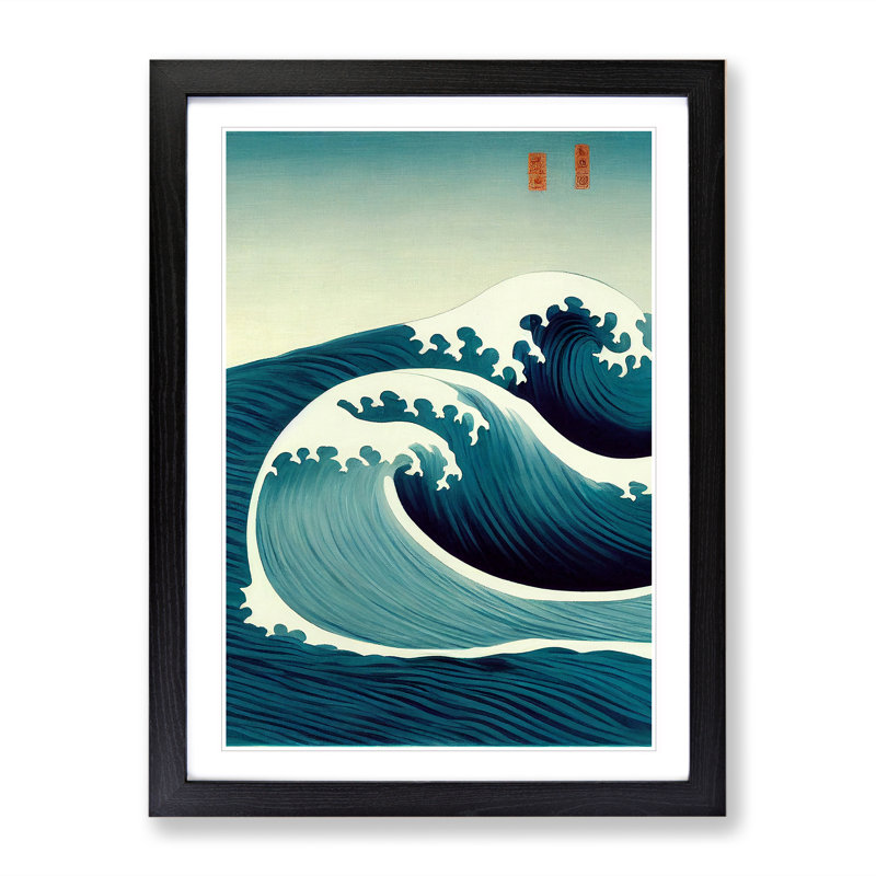 Traditional Japanese Wave No.1 - Wall Art, Black Framed, 66cm H x 48cm W, White