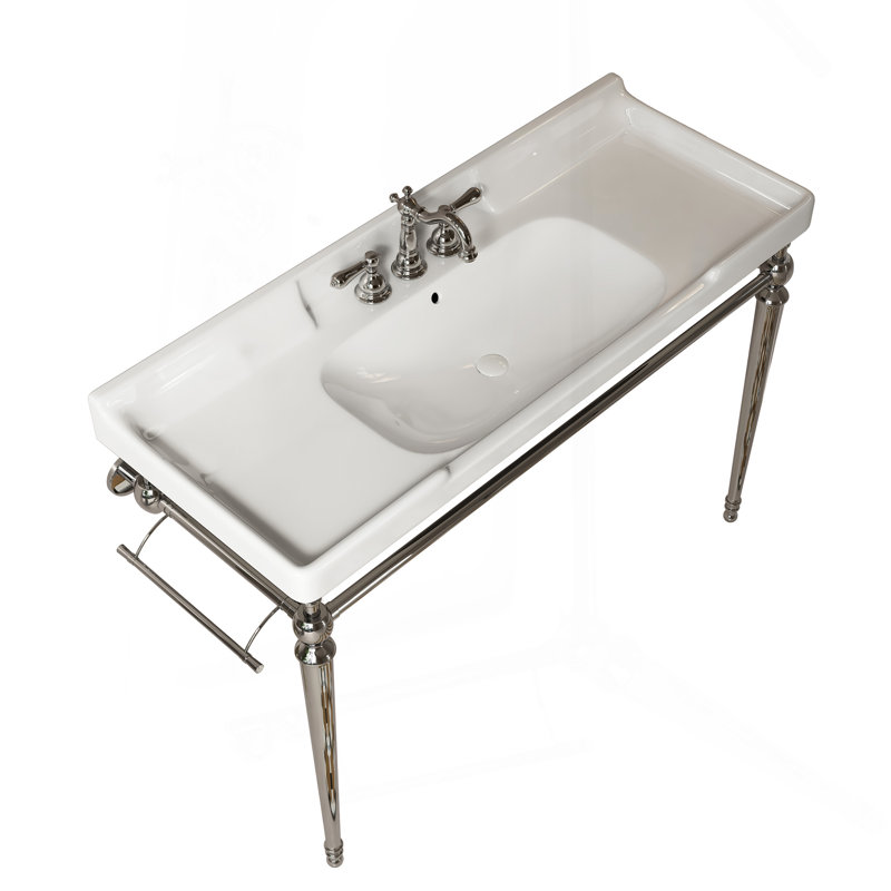 Pied de meuble-lavabo autoportant en fer 48 po, sans lavabo et robinet, sans couvercle et drain, chrome, Chrome