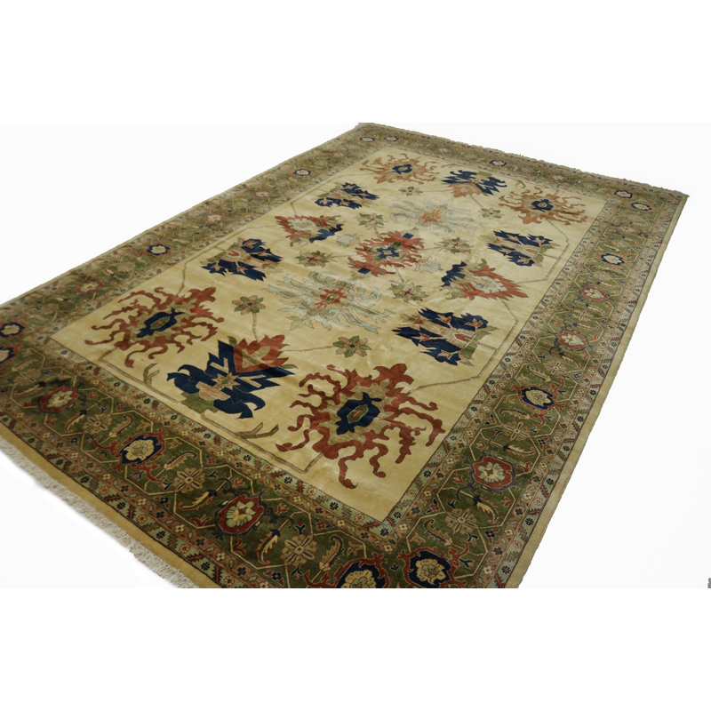 Tapis unique en laine noué à la main style Heriz Sultanabad des années 1980 de 13 pi x 19 pi 5 po beige