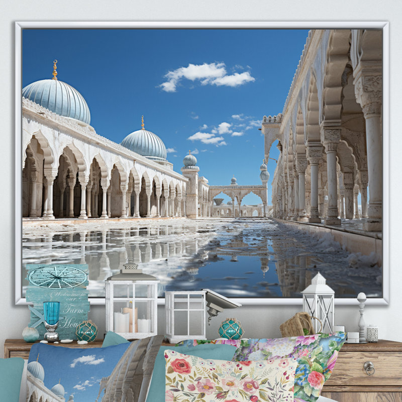 Art de l'islam Masjid Alaqsa - islamique, 34" H x 44" W x 1.5" D, White Floater Framed