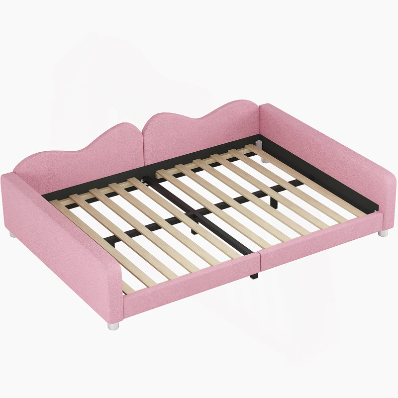 Full Size Upholstered Daybed, Sherpa Fabric Sofabed With Cloud-Shaped Backrest, No Box-Spring Needed, Pink, Full/Double, Pink