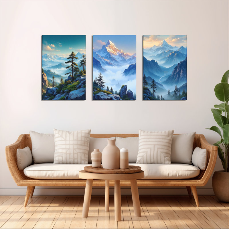 Tableau sur toile représentant un paysage de montagne (ensemble de 3), H 18 po x l 36 po