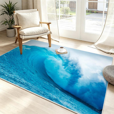 Magnifique tapis d'intérieur bleu lavable à la mer Ocean Wave