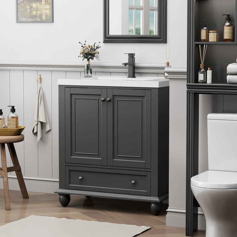  Meuble-lavabo de salle de bain rétro 30 po avec plateau de lavabo, robinet et drain Sharee, Sharee, Gris