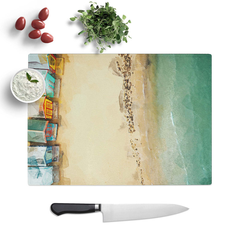 Tempered Glass Beach Huts on Brighton Beach Chopping Board, 39 cm W x 28.5 cm L