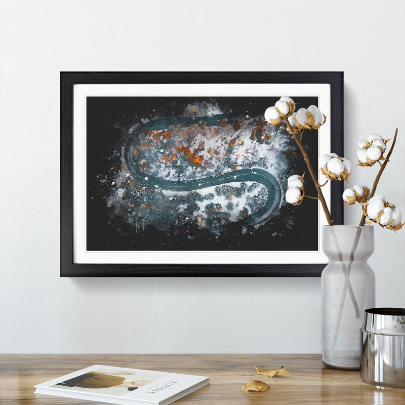Road Curves Through A Forest - Picture Frame Graphic Art, 33cm H x 45cm W x 2cm D, Black Framed
