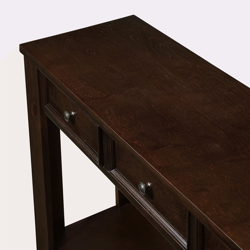 Console en bois de pin de 63 po avec 4 tiroirs et 1 tablette inférieure pour le couloir d'entrée, Brun