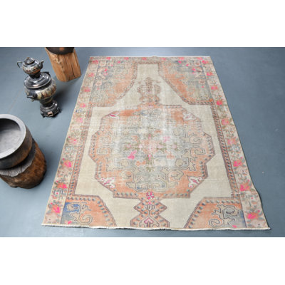 Tapis turc tissé à la main avec motif géométrique authentique pour décoration intérieure bohémienne brun / orange