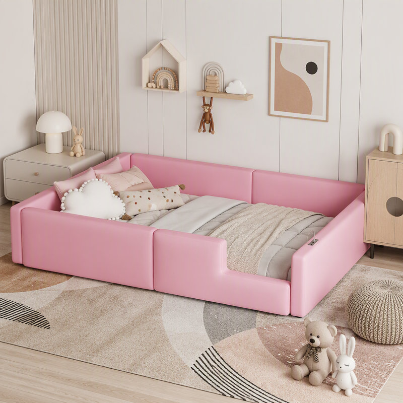 Twin Size Upholstered Platform Bed, Pink