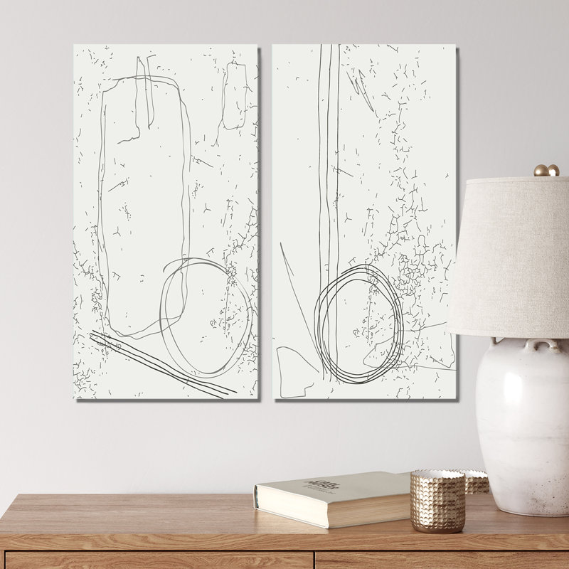 «Minimalistic Foliage with Organic Shapes V», ensemble de 2 peintures, Toile tendue, H 20 po x l 24 po x P 1 po