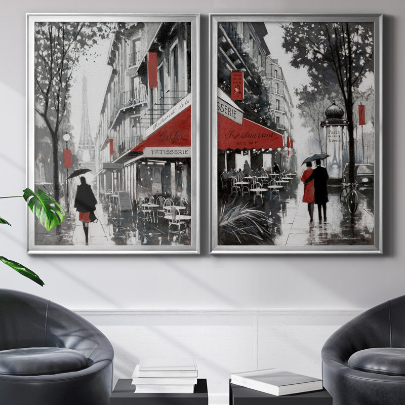 «Rainy Paris I», ensemble de 2 reproductions d'art, Pas de tapis, Toile encadrée argentée, H 26,5 po x l 73 po x P 3 po