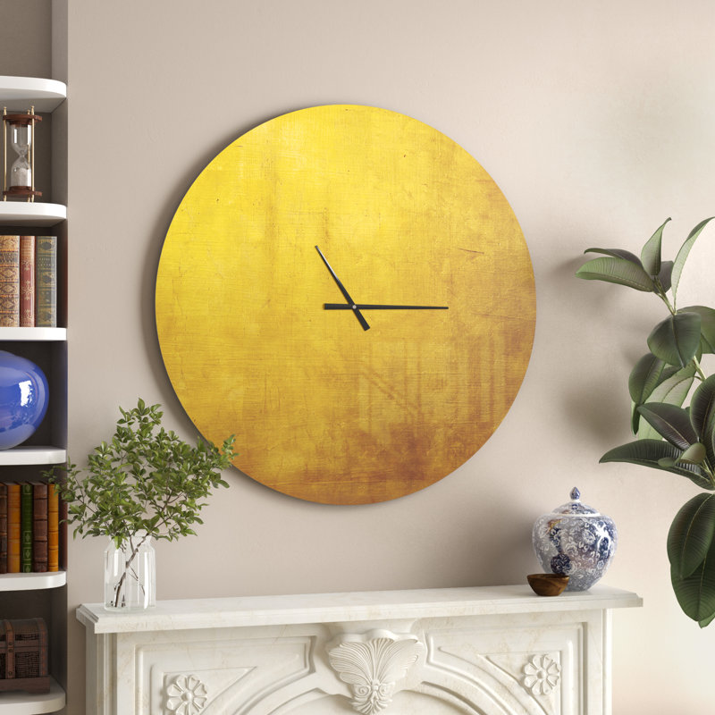 Texture dorée - horloge ronde abstraite en métal, Surdimensionné