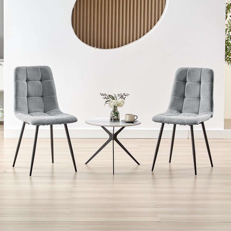 Linen Upholstered Dining Chairs with High Back and Metal Legs, Grey, 2