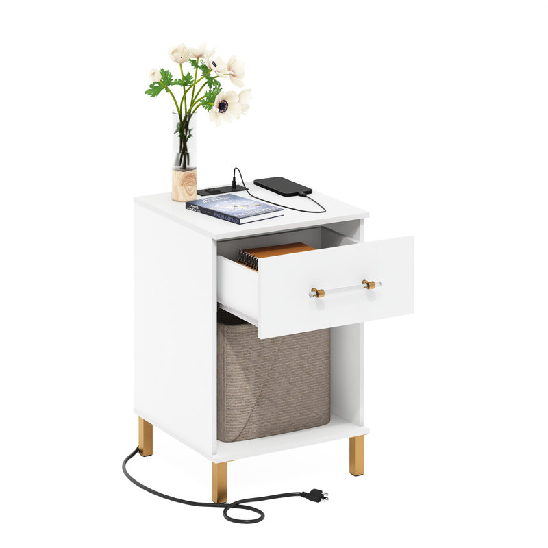Table de bout, table d'appoint avec port USB et station de charge Type-C Mercer41, blanc