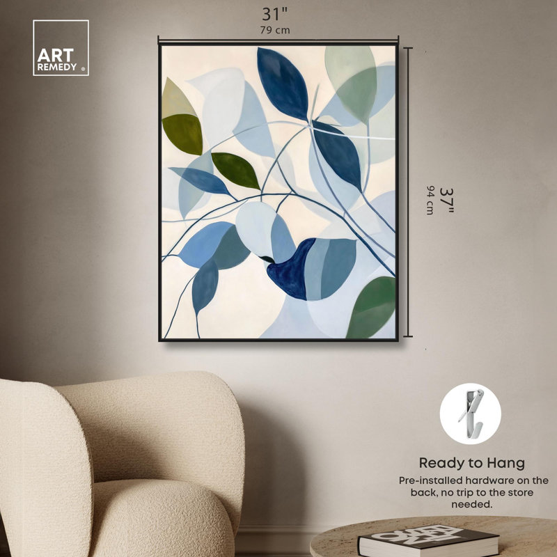 «Woven Botanicals I», art floral coloré par Art Remedy, H 37 po x l 31 po, Cadre flottant noir