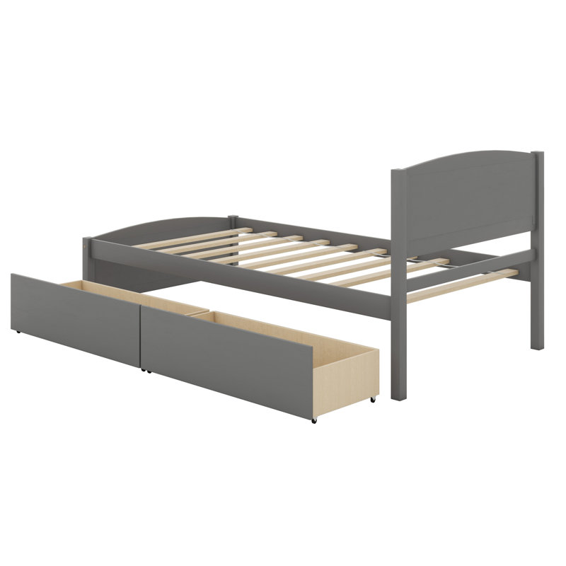 Lit plateforme simple en bois avec deux tiroirs Areisy, Gris