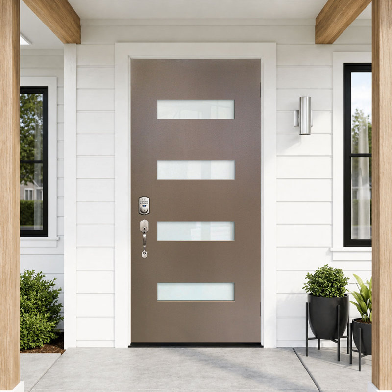 36 po X Porte d'entrée avant en fibre de verre 80 po - droite Hnad Inswing-Frost Glass-Knock Down Design - avec moulure à brique et cadre en vinyle