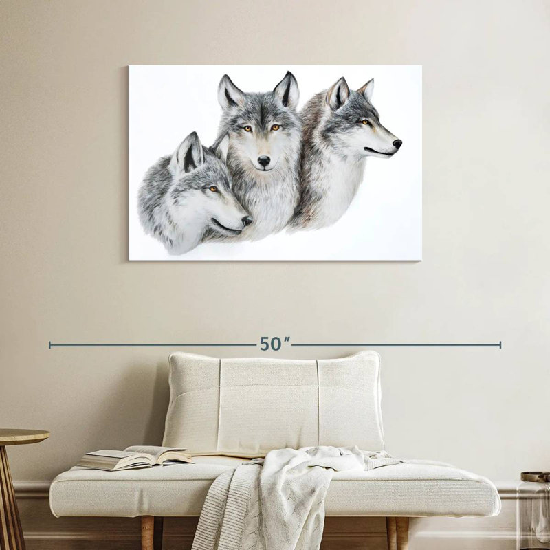 Snowy Wolf Family, H 26 po x l 39 po