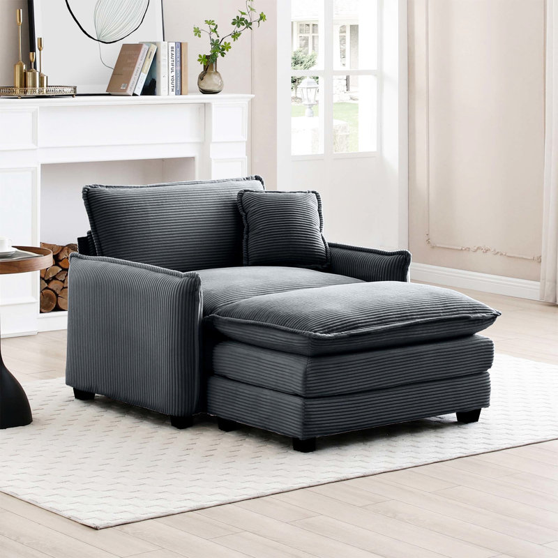 Siège profond simple, repose-pieds, velours côtelé gris, style rétro, tissu de haute qualité, design ergonomique, confort nuage, coussin décoratif doux, combinaisons flexibles, velours côtelé facile à assembler