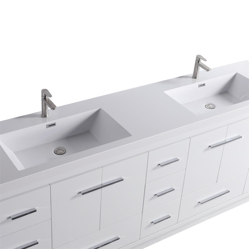 Capot -DH 84,00 po X P 19,70 po P 35,00 po Meuble-lavabo autoportant en bois blanc H avec double lavabo blanc