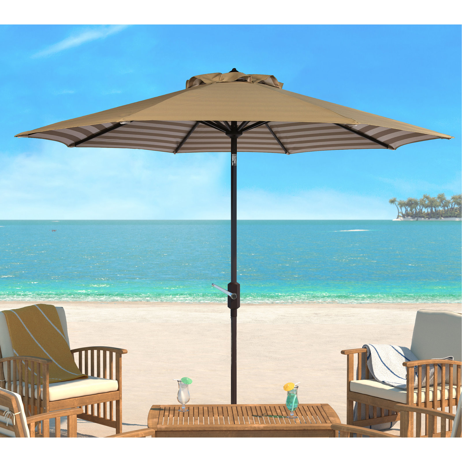 Asla 8.4' Umbrella, Beige/White