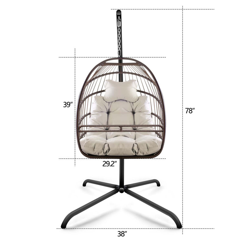 Fauteuil à œufs pivotant avec support Fauteuil suspendu en osier de rotin pour l'intérieur et l'extérieur avec support de type C, avec coussin et oreiller