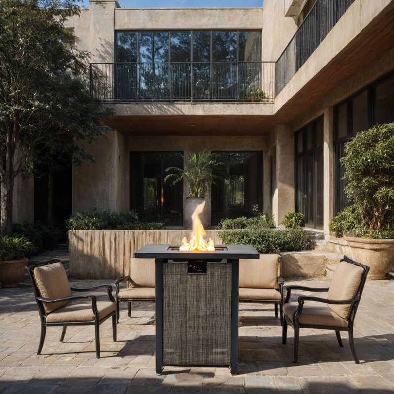 Foyer de table au gaz propane 28 po 28 po, foyer carré en acier de 50000 BTU pour patio extérieur - noir