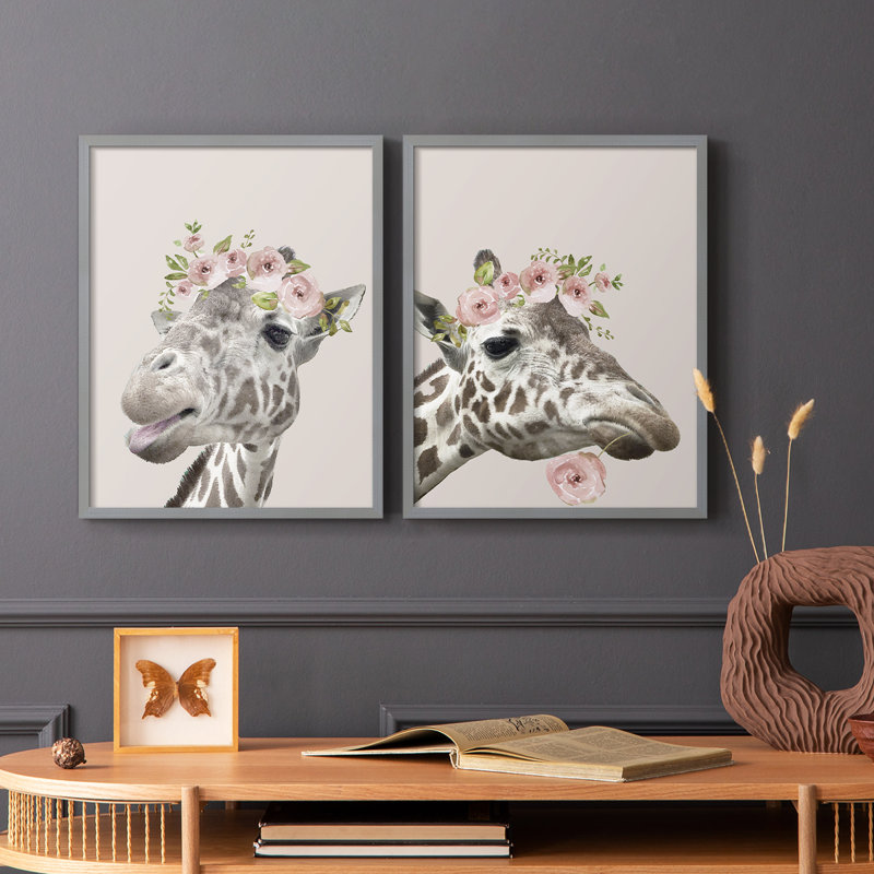 «Peek A Boo Giraffe I», reproduction encadrée de qualité supérieure - prête à être accrochée - aucun clou requis - aucun clou requis