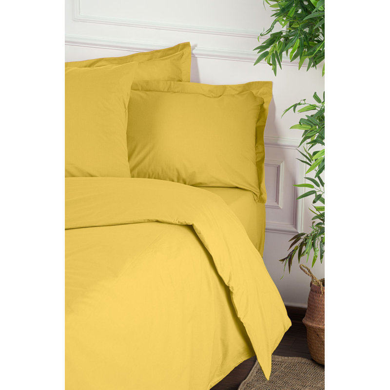 Luxury Quilt Cover Set, 100% Cotton Ranforce, Dark Yellow | Duvet Cover 94.5 x 86.6 inches & 2 Pillowcases 23.6 x 23.6 inches | Button Closure & Envelope Type, Machine Washable, Soft & Durable Fabric