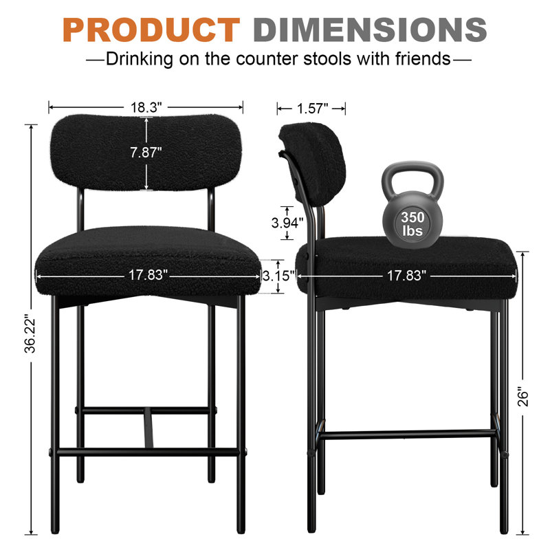 Osborne 26" H Upholstered Bar Stools Counter Height Bar Stools With Adjustable Foot Pads, 4, Black